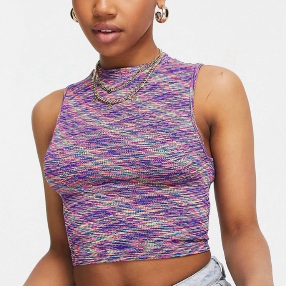 Stradivarius Multicolor Sleeveless Knit Crop Top